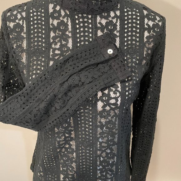 AAIKO Womens Lng Sl.  Sheer Lace Cowel Neck Top  sz S  NWOT - Picture 3 of 7